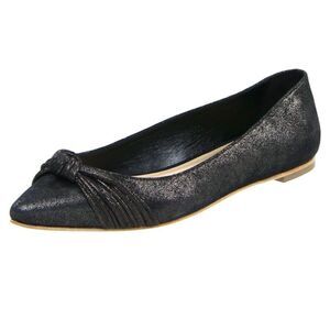 Loeffler Randall Women's Black Leather Willow Flat Shoes with Mignon Knot 9